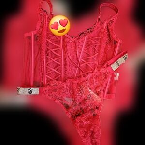 Victoria's Secret LaceUp Corset &Shiny Thong M/L bundle